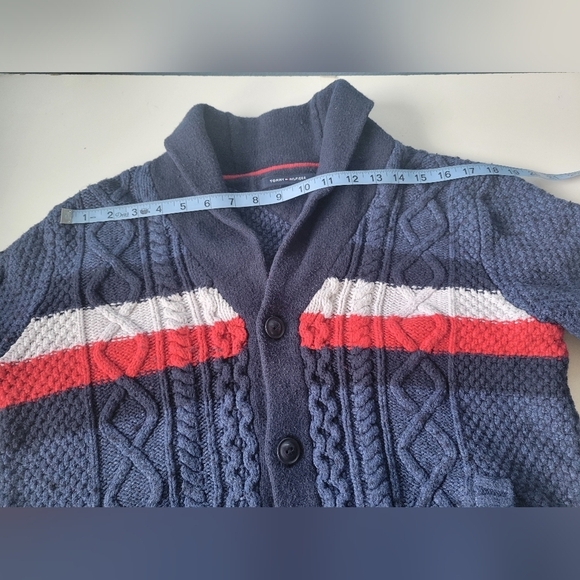 Tommy Hilfiger Men's Classic Blue Flag Striped Cable Knit Cardigan M - Picture 9 of 10